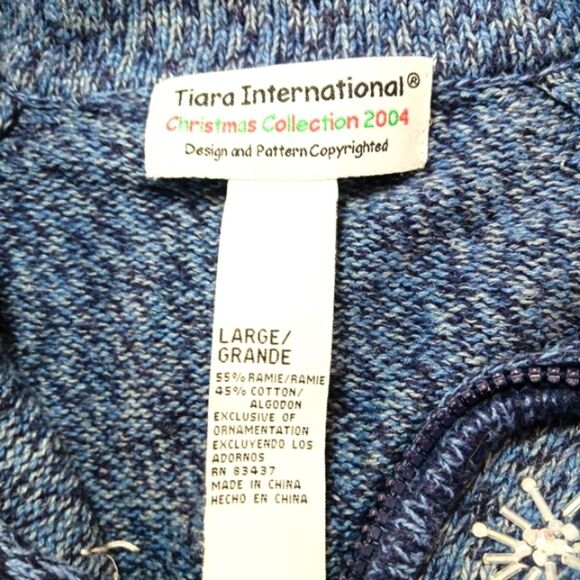 Tiara Internation 2004 Christmas Blue Snowflake Knit Zip-Up Cardigan Women's L.. - Picture 4 of 10